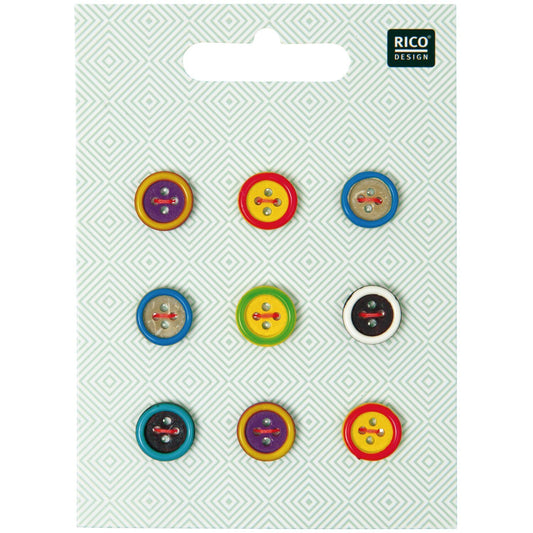 WOODEN BUTTON MIX EDGE MULTICOLOURED 1,4CM 9 PIECES