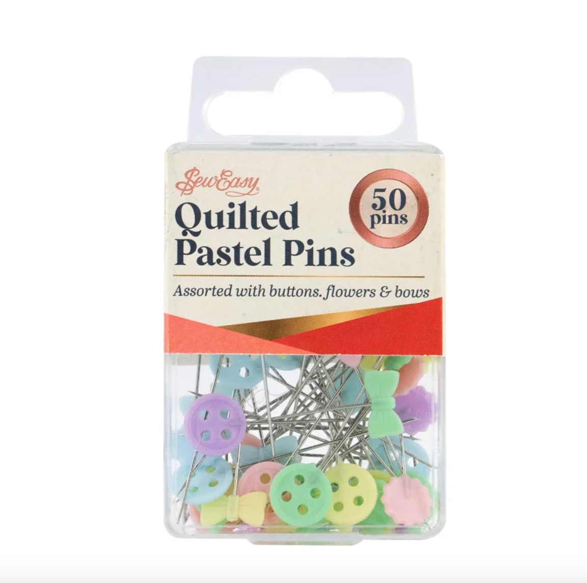 SEW EASY PINS QUILTING PASTEL PLASTIC 50PK