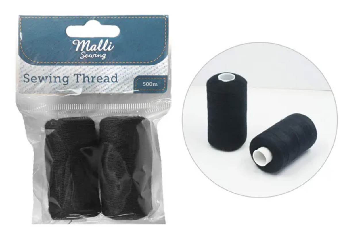 SEWING THREAD - 500M BLACK 2PK