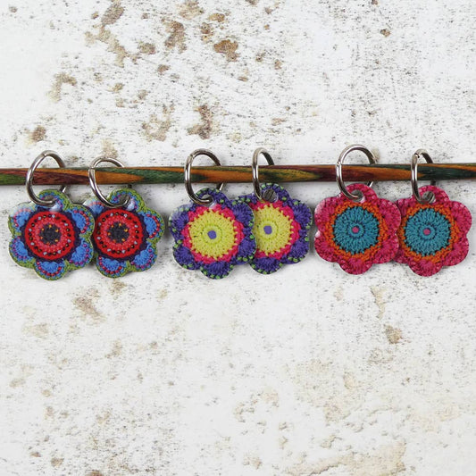 Flower Stitch Markers In A Motif Tin