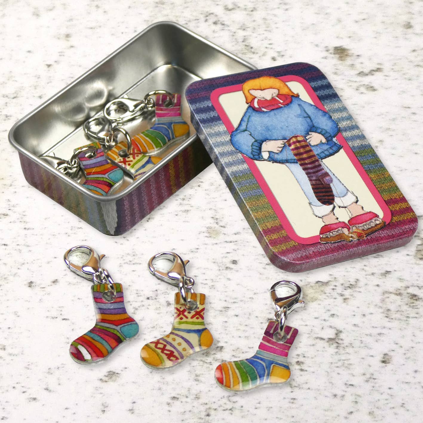 Socks Crochet Stitch Markers In A Tin