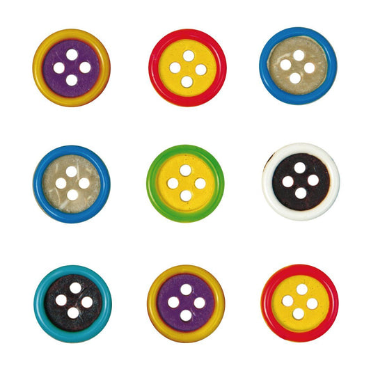 WOODEN BUTTON MIX EDGE MULTICOLOURED 1,4CM 9 PIECES