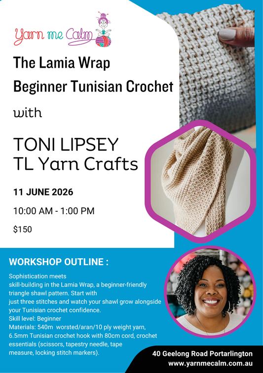 The Lamia Wrap Beginner Tunisian Crochet with TONI LIPSEY from TLYarn Crafts!