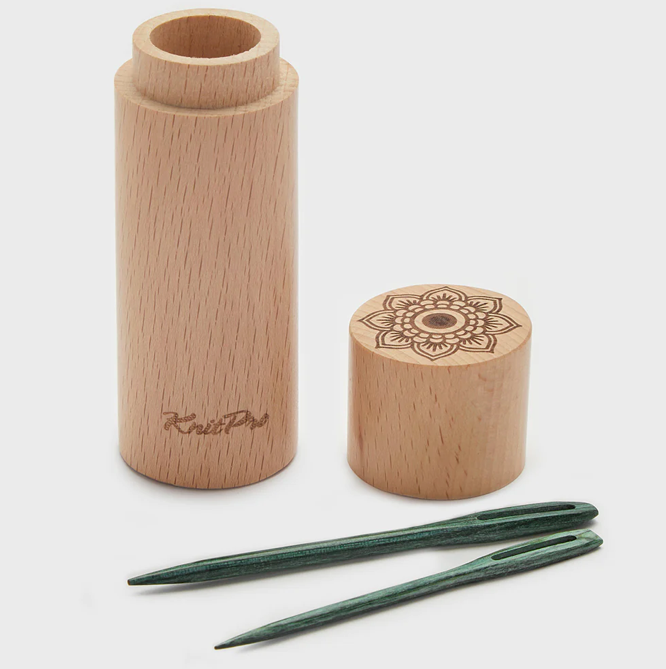 MINDFUL TEAL WOODEN DARNING NEEDLES IN BEECH WOOD CONTAINER