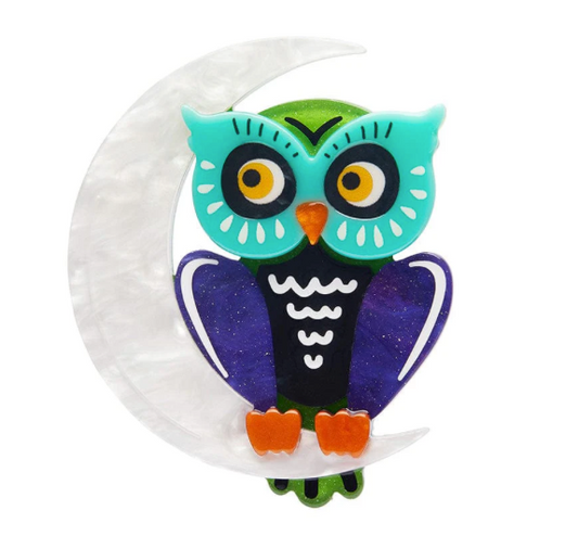 A Moon With a View Owl Brooch