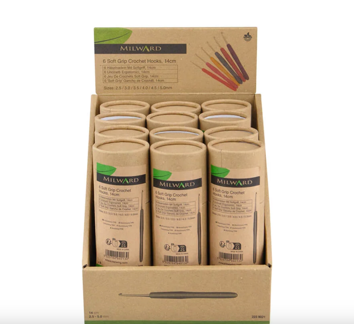 MILWARD DISPLAY SOFT GRIP CROCHET HOOKS – Pack of 6 SIZES (2.5MM TO 5.0MM)