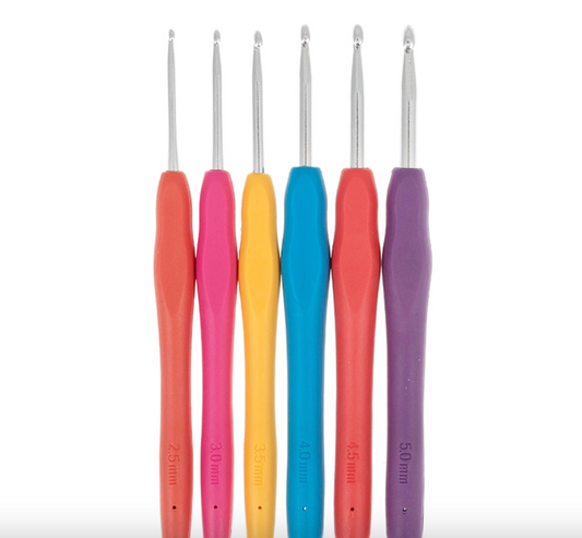 MILWARD DISPLAY SOFT GRIP CROCHET HOOKS – Pack of 6 SIZES (2.5MM TO 5.0MM)