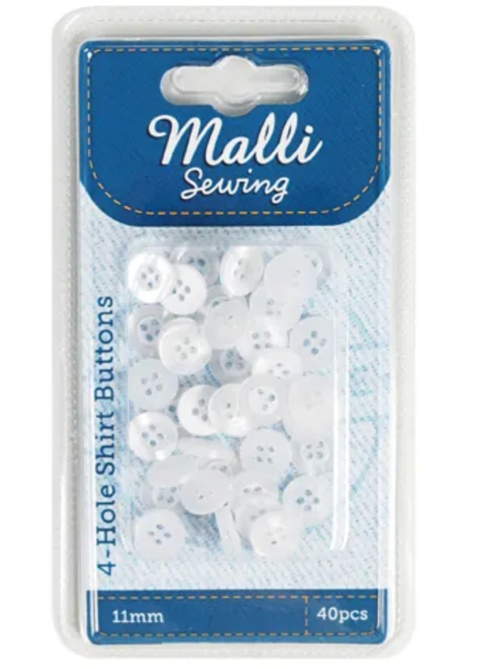 BUTTONS 4-HOLE WHITE 11MM 40PK