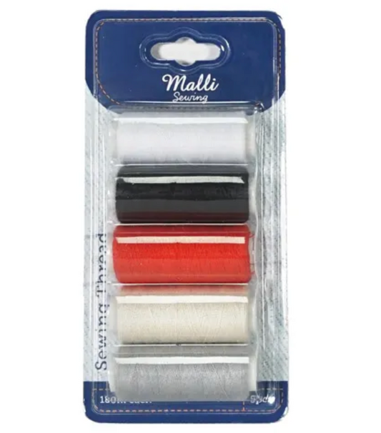 SEWING THREAD 180M BASIC COLOURS 5PK